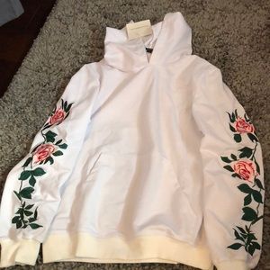 White hoodie with flower sleeves